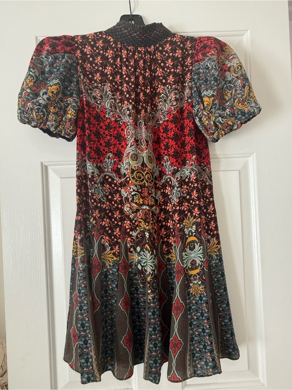 Alice + Olivia Red Multi Floral Puff-Sleeve Mini Dress